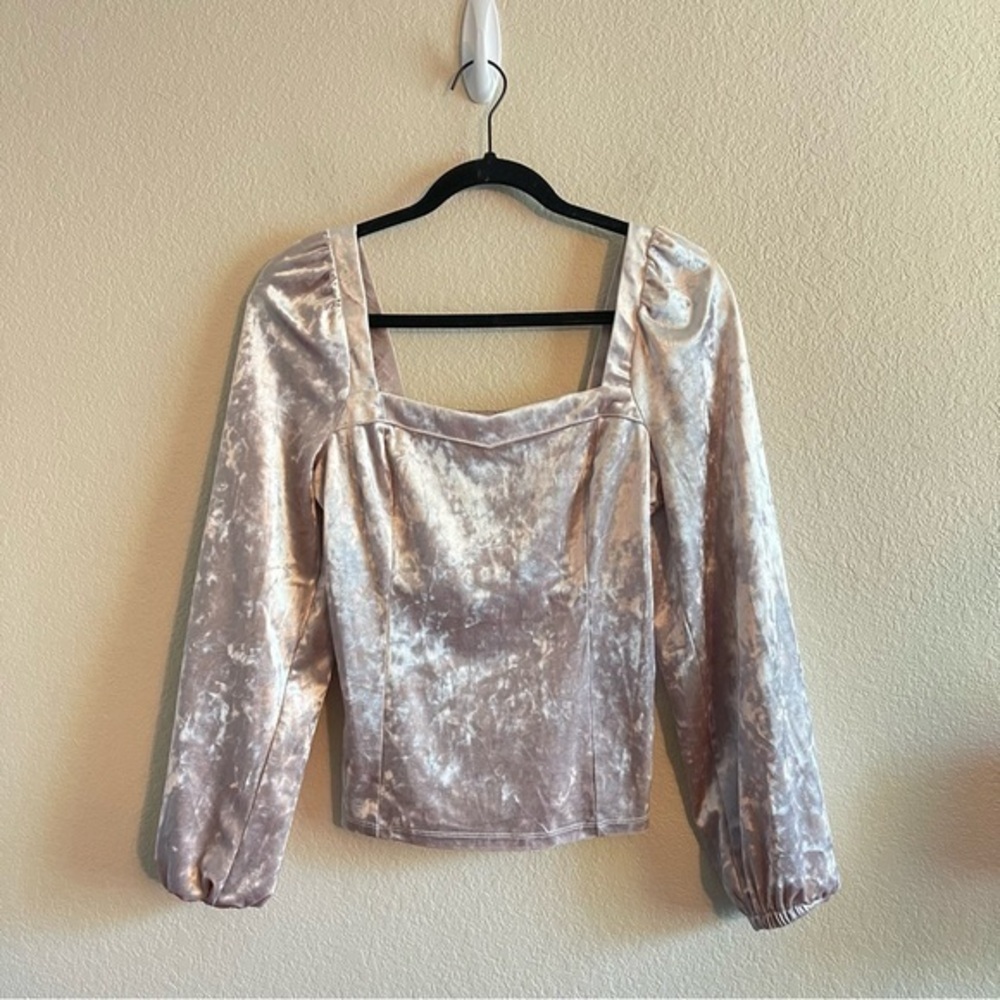 Anthropologie Jessima Velvet Top Puff Sleeve Pale Pink Womens Size Small